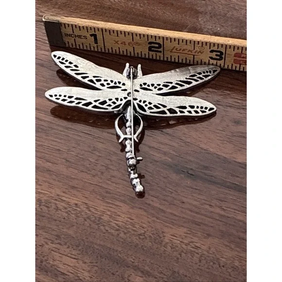 Vintage Brooch Pin Dragonfly Bijouterie Glass Metal - Picture 7 of 10